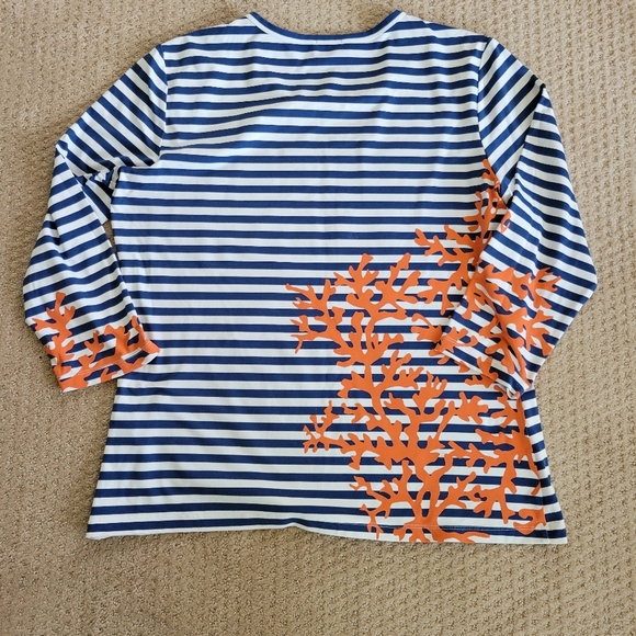 J McLaughlin Navy Striped Coral Reef Blouse Top XL - Picture 4 of 5